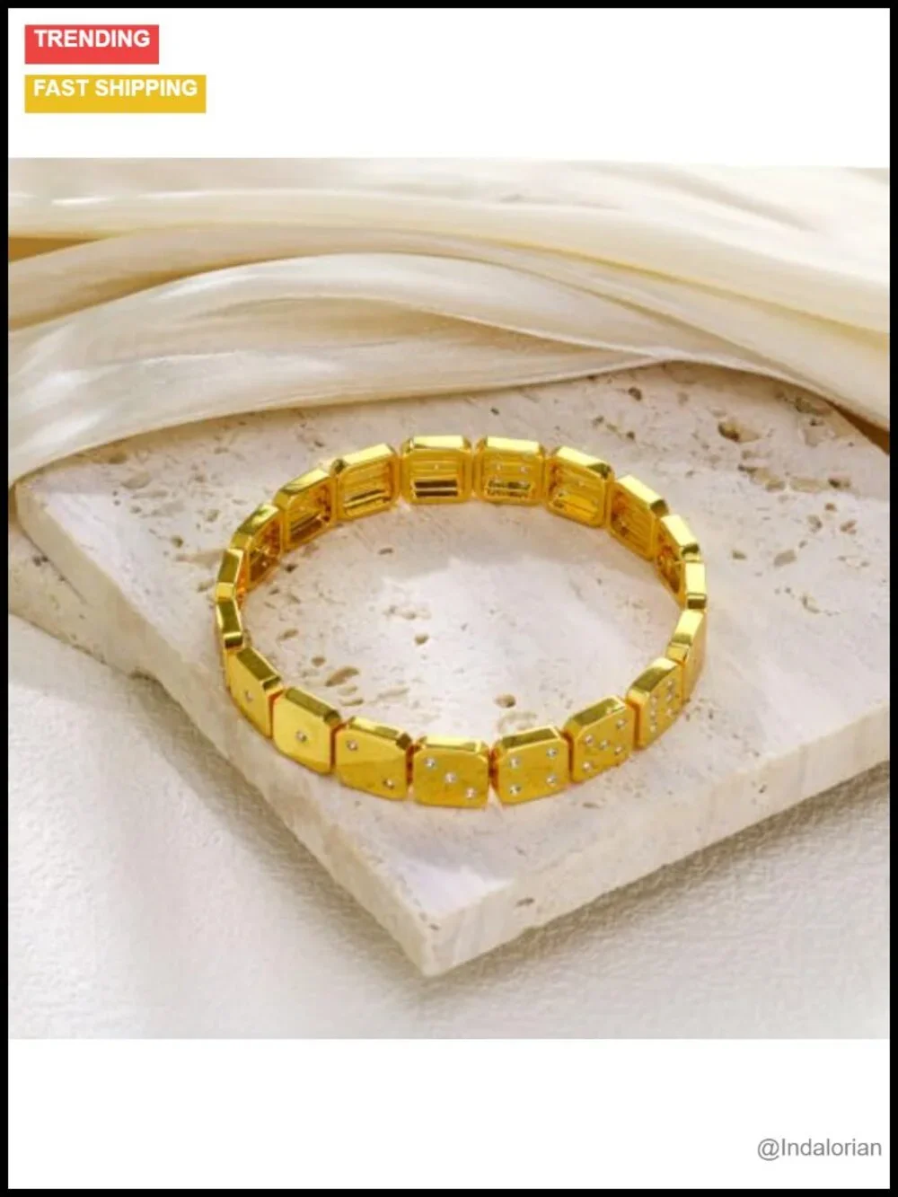 Gold Dice Bracelet Cubic Zirconia Copper Stretch